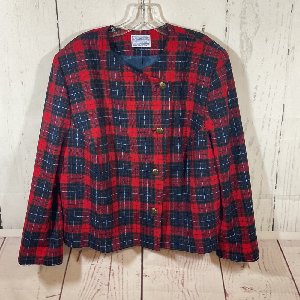 Pendleton Vintage Wool Blazer Women 22W Red Tartan Plaid Academia Old Money USA